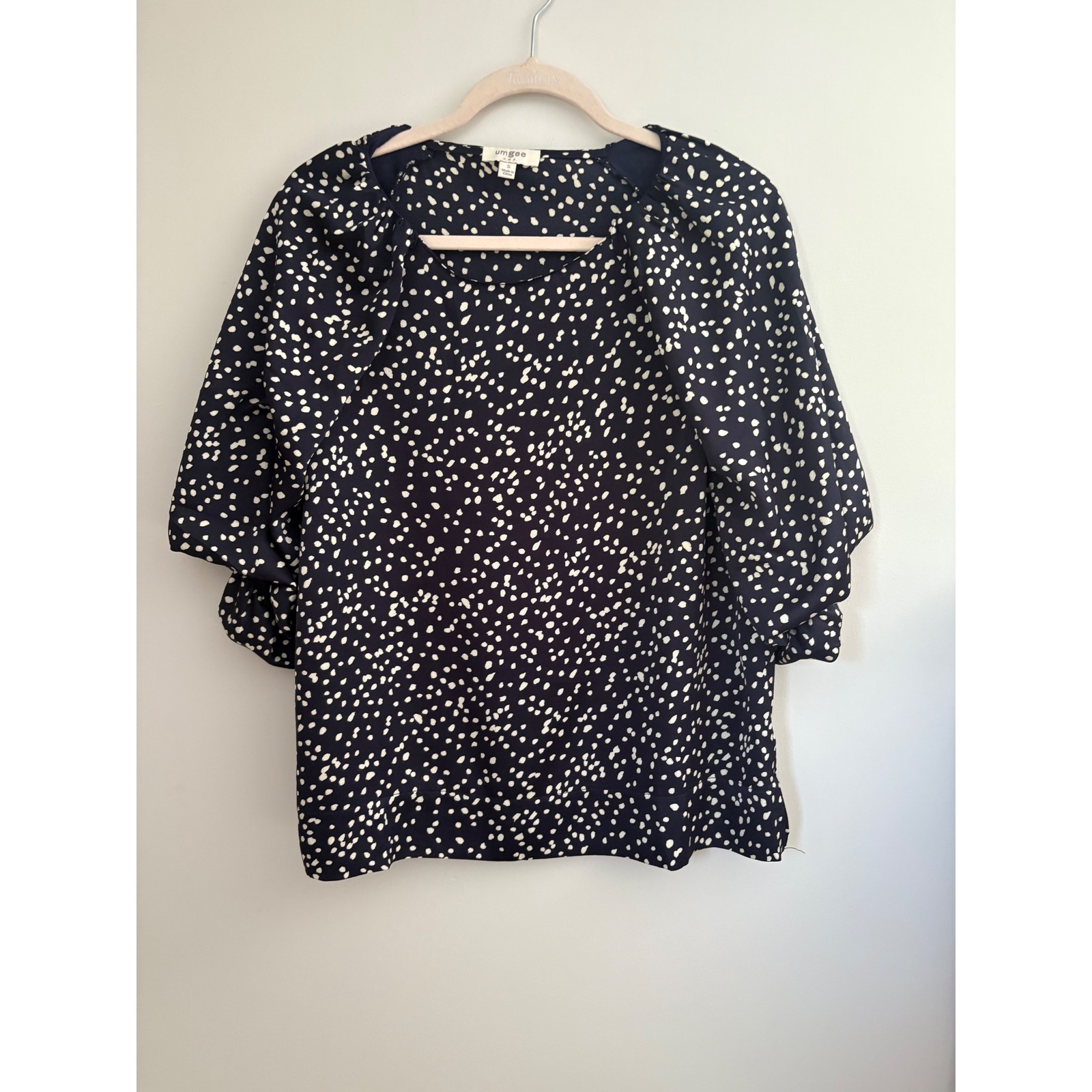 Umgee Navy Blue White Abstract Dot Tulip Sleeve Blouse Top A5755 Mens S